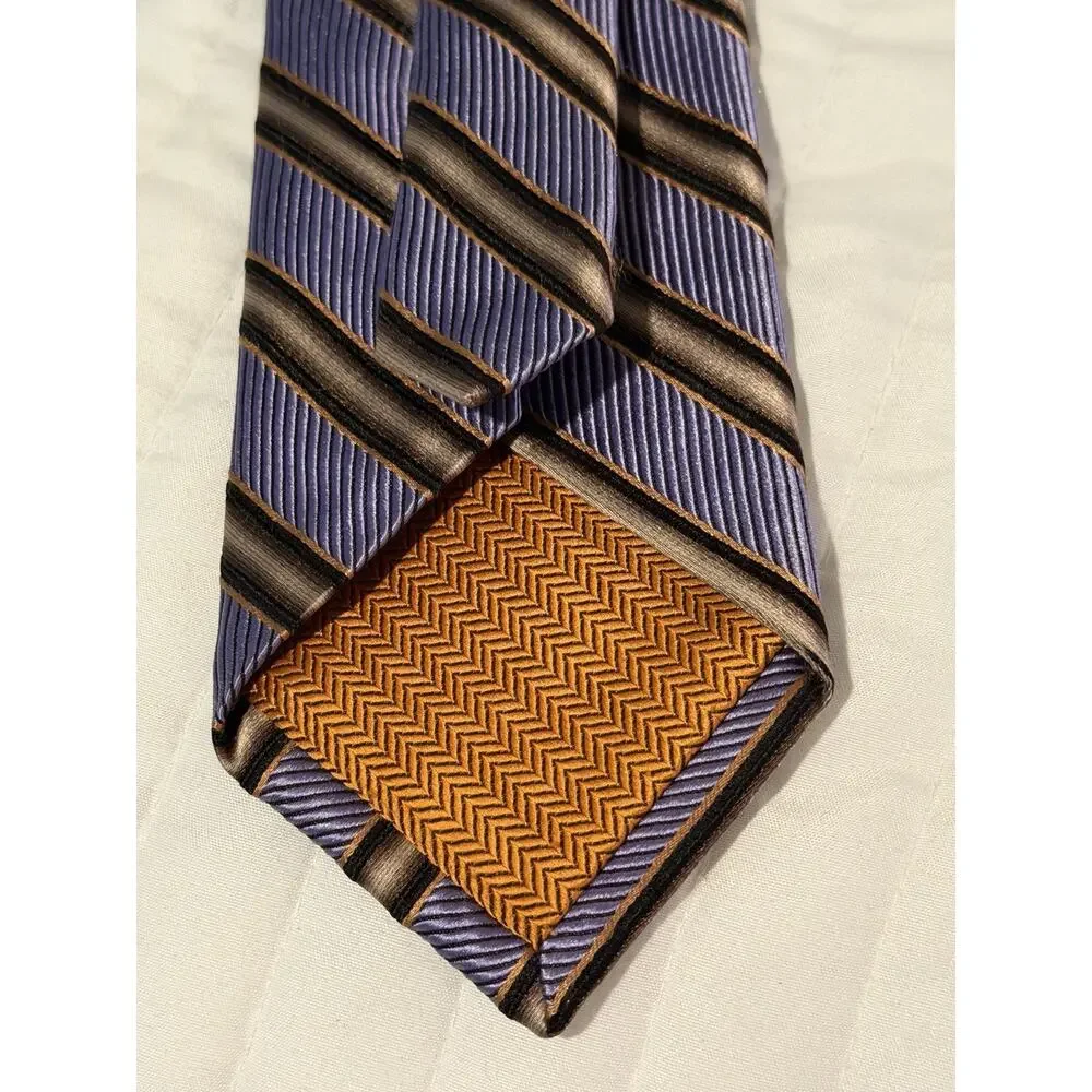 Robert Talbott Silk Tie Made USA Purple Brown Orange Striped Mens Necktie